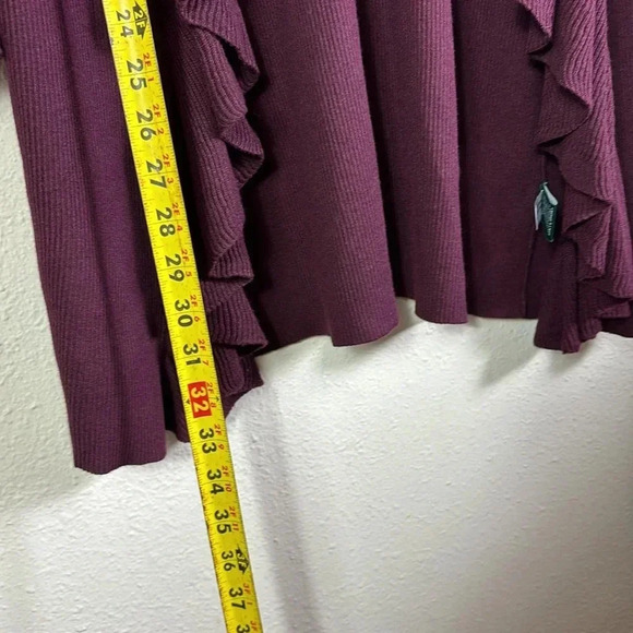 Lauren Ralph Lauren Sweater Ruffle Open Front Cardigan Maroon size M - Picture 6 of 8